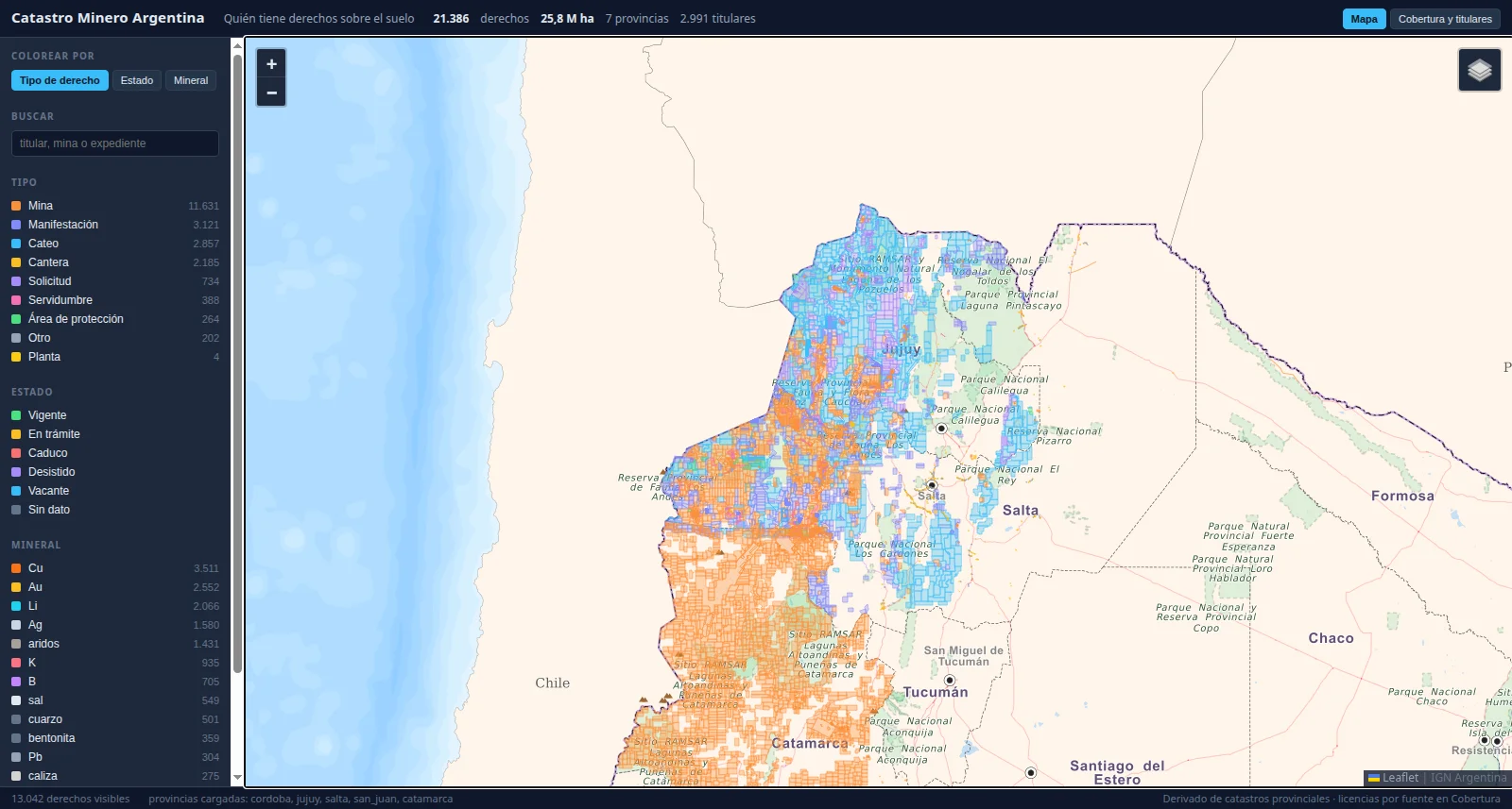 Mapa de derechos mineros por provincia
